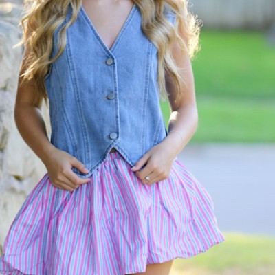 Miss Sparkling Striped Bubble Mini Skirt