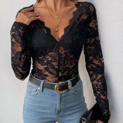 Women's  Long Sleeve Lace Bodysuit