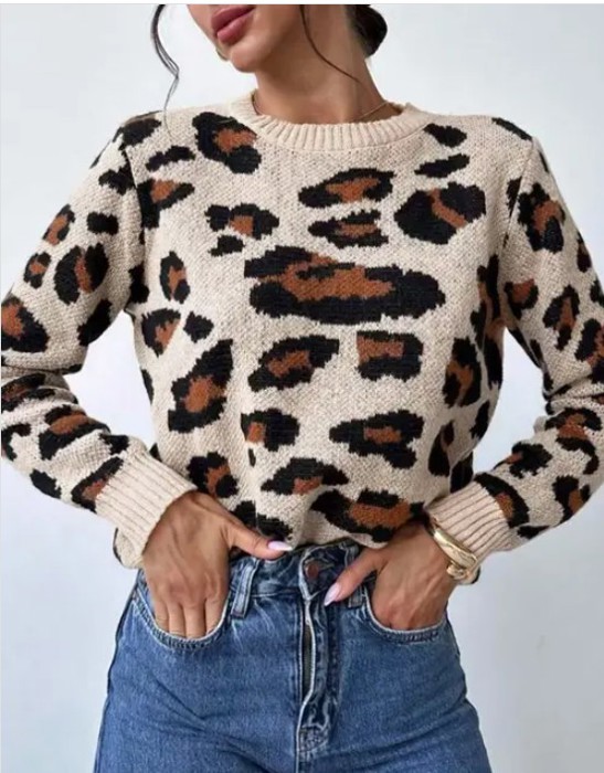 Leopard Print Pullover Sweater