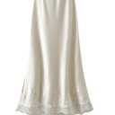  Satin Midi Skirt with Lace Trim