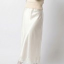  Satin Midi Skirt with Lace Trim