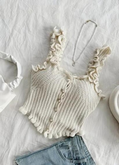 Miss Sparkling Knit Ruffled Strap Crop Top