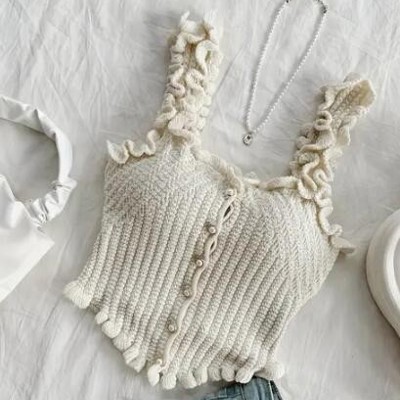Miss Sparkling Knit Ruffled Strap Crop Top