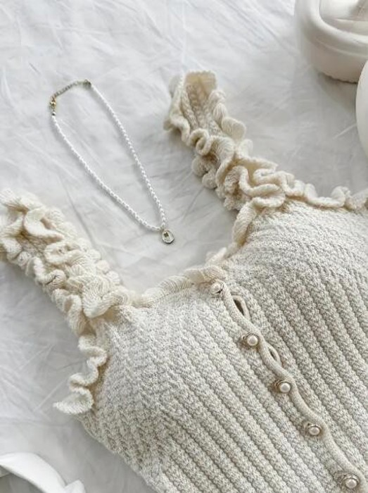 Miss Sparkling Knit Ruffled Strap Crop Top