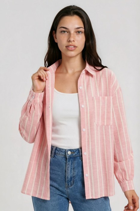 Miss Sparkling Oversized Striped Button-Up Shirt