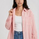  Miss Sparkling Oversized Striped Button-Up Shirt