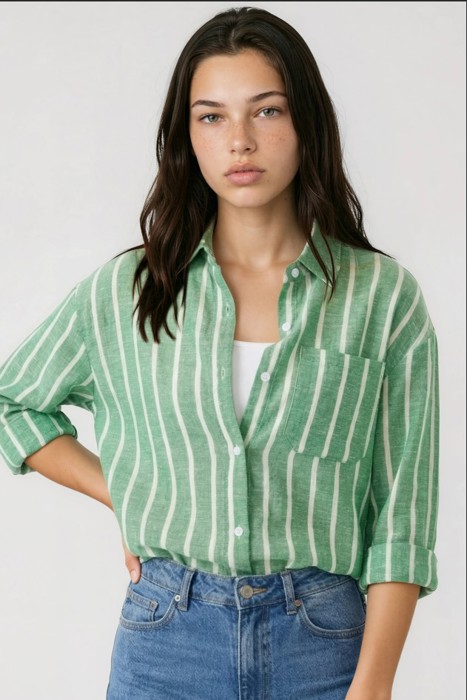 Miss Sparkling Oversized Striped Button-Up Shirt