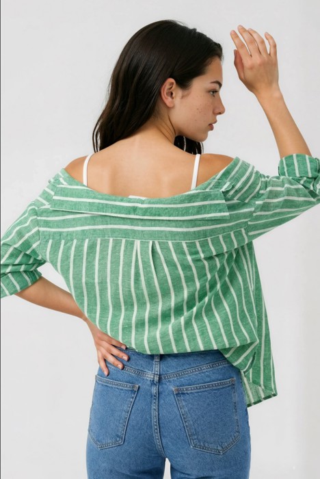 Miss Sparkling Oversized Striped Button-Up Shirt