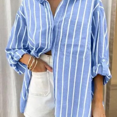 Miss Sparkling Oversized Striped Button-Up Shirt