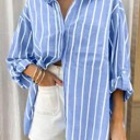  Miss Sparkling Oversized Striped Button-Up Shirt