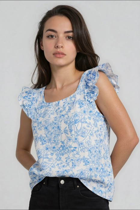 Miss Sparkling Floral Ruffled Back-Bow Blouse