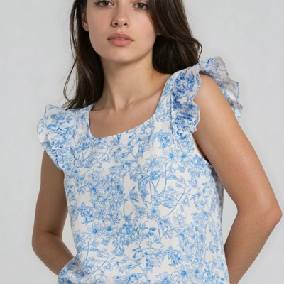 Miss Sparkling Floral Ruffled Back-Bow Blouse
