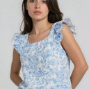  Miss Sparkling Floral Ruffled Back-Bow Blouse