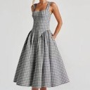  Miss Sparkling Gingham Square Neck Midi Dress