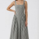  Miss Sparkling Gingham Square Neck Midi Dress