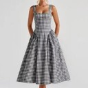  Miss Sparkling Gingham Square Neck Midi Dress