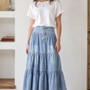  Miss Sparkling High-Waist Tiered Denim Maxi Skirt