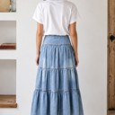  Miss Sparkling High-Waist Tiered Denim Maxi Skirt