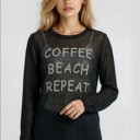 Black Small Miss Sparkling "Coffee Beach Repeat" Graphic Sweater