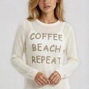 White Small Miss Sparkling "Coffee Beach Repeat" Graphic Sweater