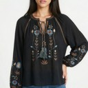 Black Small Miss Sparkling Bohemian Embroidered Floral  Blouse