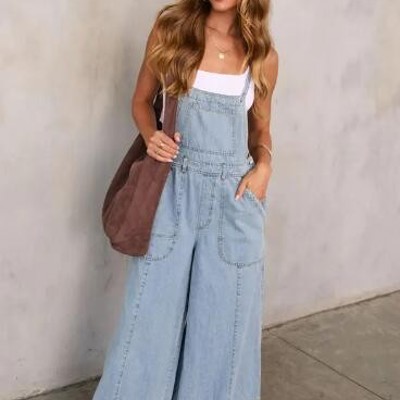 Miss Sparkling Wide Leg Denim Overalls