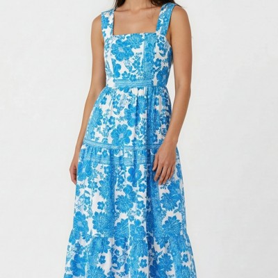 Miss Sparkling Floral Print Cross-Back Maxi Dress