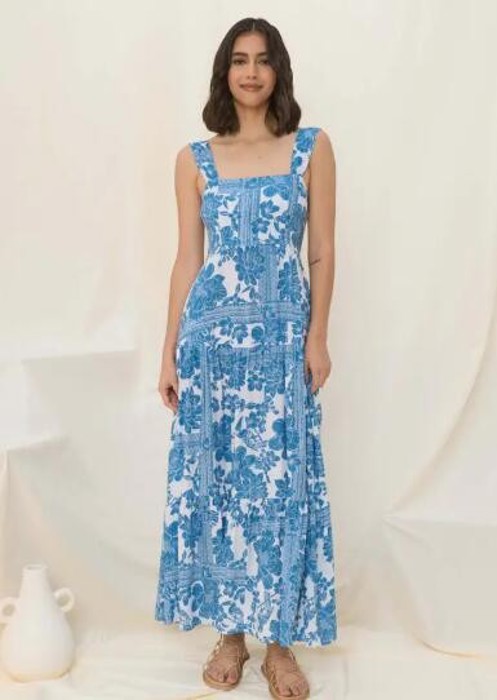 Miss Sparkling Floral Print Cross-Back Maxi Dress