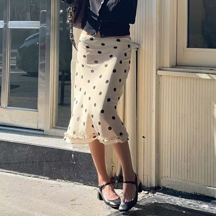 Miss Sparkling Polka Dot Ruffle Midi Skirt