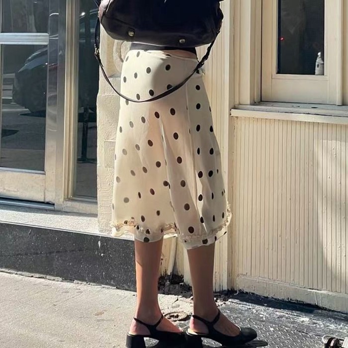 Miss Sparkling Polka Dot Ruffle Midi Skirt