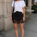  Miss Sparkling Lace-Trimmed Glossy Mini Skirt