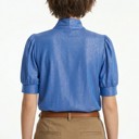  Miss Sparkling Tie-Neck Puff Sleeve Denim Blouse