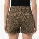  Miss Sparkling Leopard Print Frayed Hem Denim Shorts