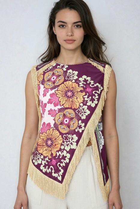 Miss Sparkling Fringed Floral Print Top