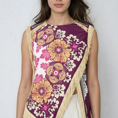 Miss Sparkling Fringed Floral Print Top
