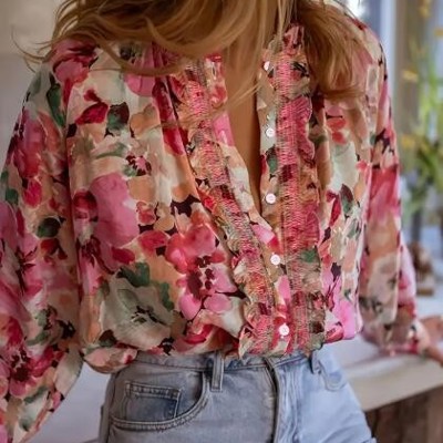 Miss Sparkling  Floral Ruffled Blouse