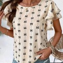  Miss Sparkling Bow Print Cap Sleeve Blouse
