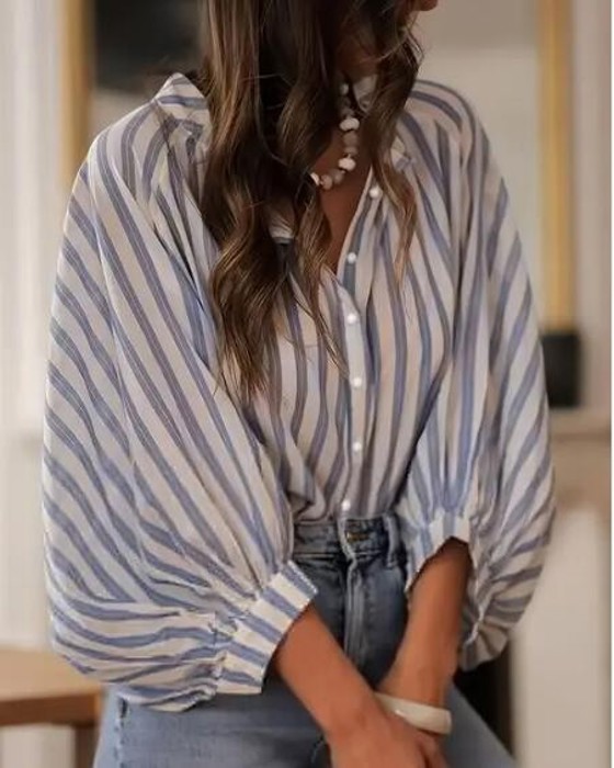 Miss Sparkling Striped Empire Waist Blouse