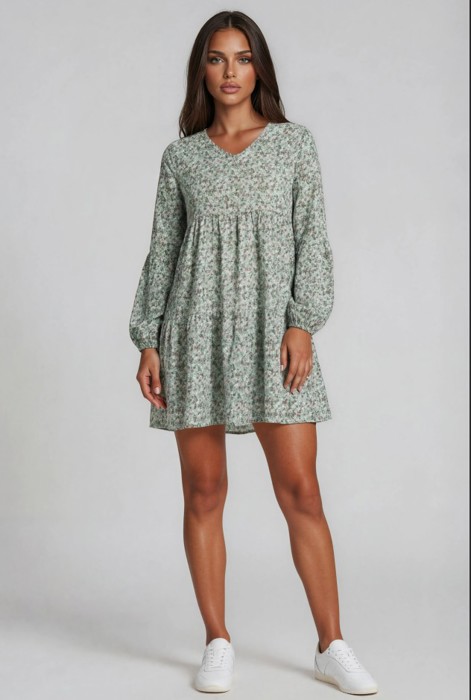 Miss Sparkling Tiered Puff Sleeve Ditsy Floral Mini Dress