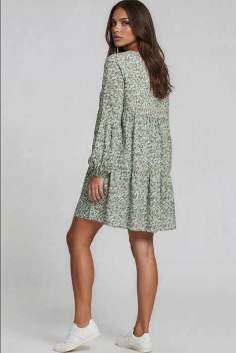 Miss Sparkling Tiered Puff Sleeve Ditsy Floral Mini Dress