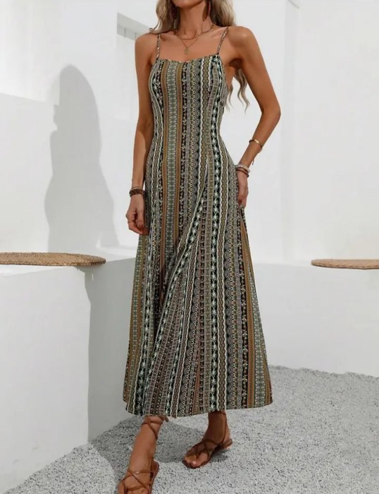 Miss Sparkling Spaghetti Strap Side Slit  Maxi Dress