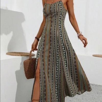 Miss Sparkling Spaghetti Strap Side Slit  Maxi Dress