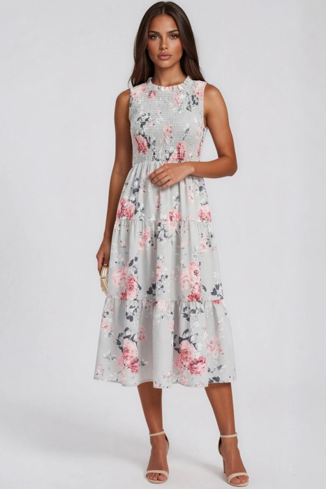 Miss Sparkling Floral Tiered Midi Dress
