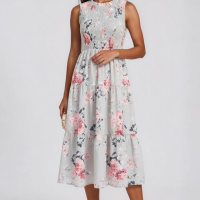 Miss Sparkling Floral Tiered Midi Dress