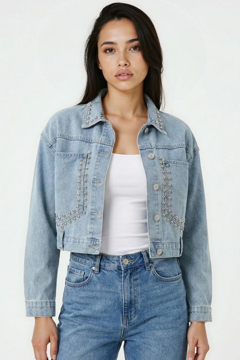 Miss Sparkling Embellished Washed Denim Jacket