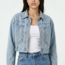  Miss Sparkling Embellished Washed Denim Jacket