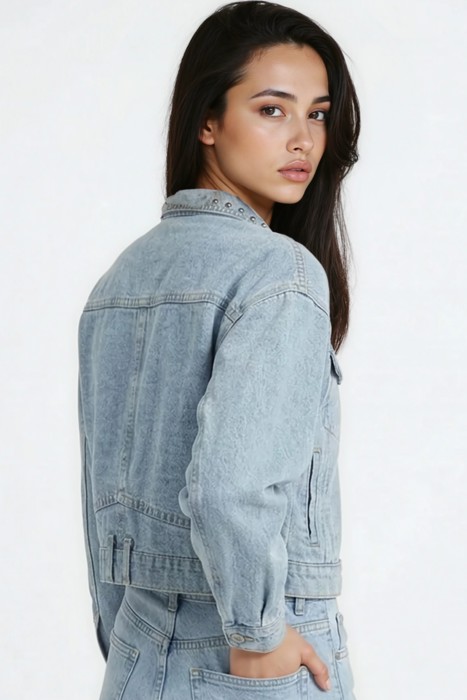 Miss Sparkling Embellished Washed Denim Jacket