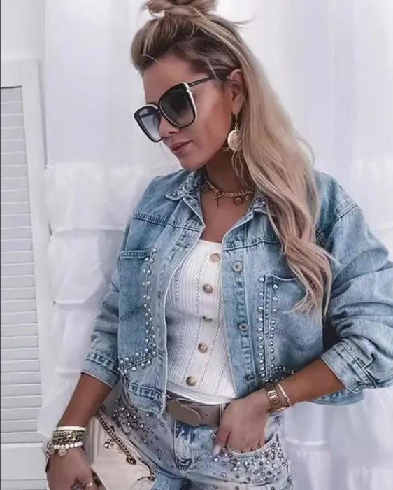 Miss Sparkling Embellished Washed Denim Jacket