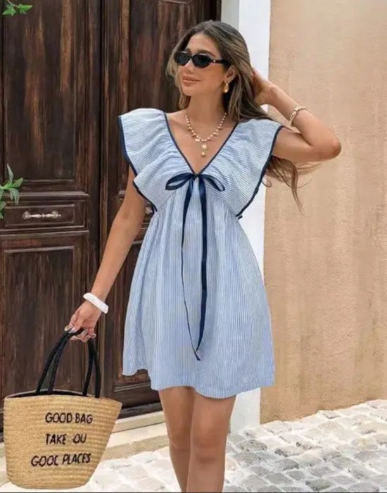 Miss Sparkling Striped V Neck Dress