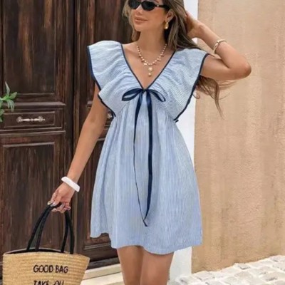 Miss Sparkling Striped V Neck Dress